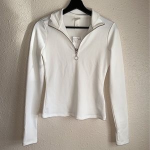 H&M Ribbed Long Sleeve Zip Up Collar Top